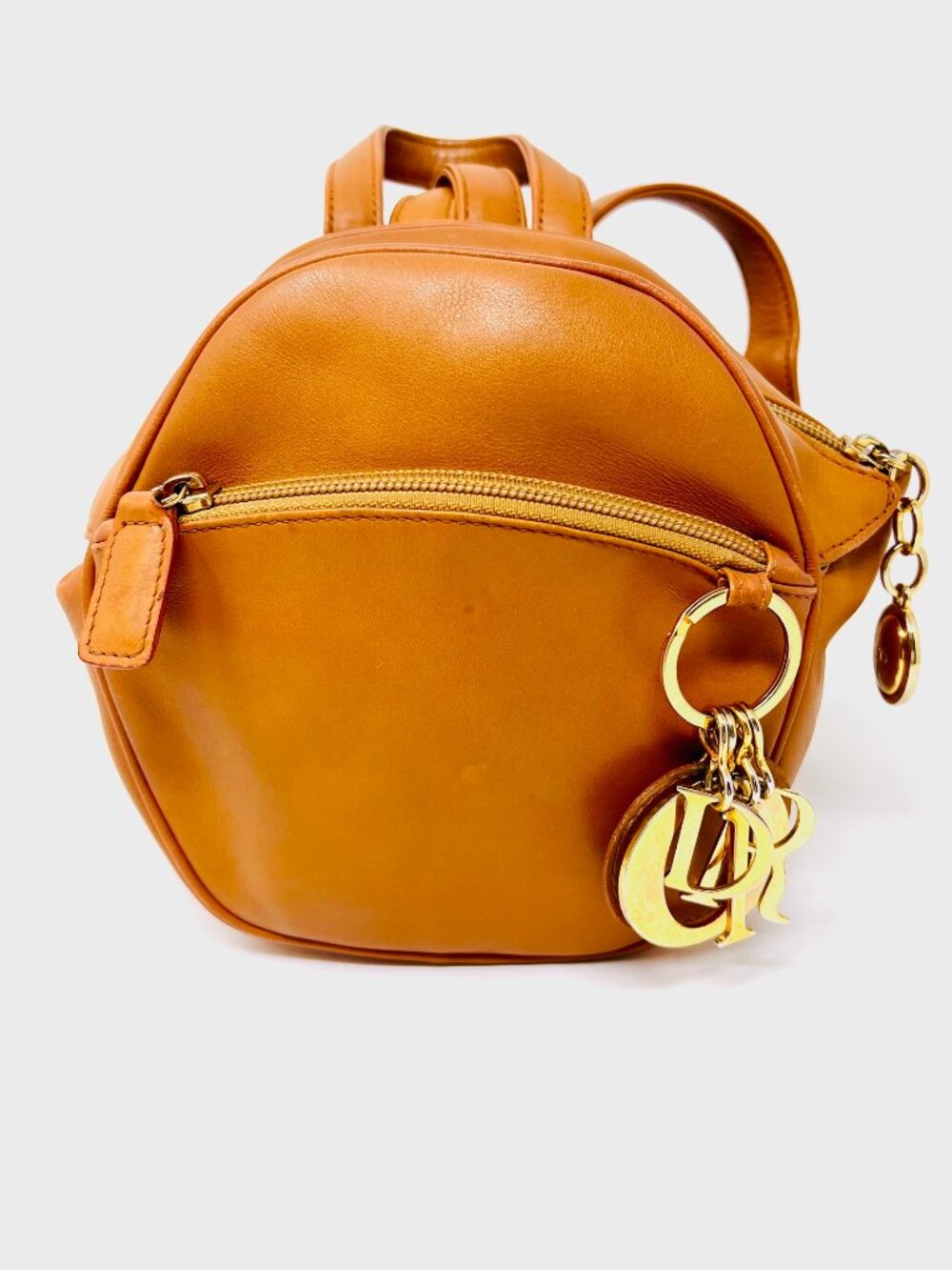 Christian Dior Vintage Cognac Leather Mini Rucksack Gold-Tone Dior Charms